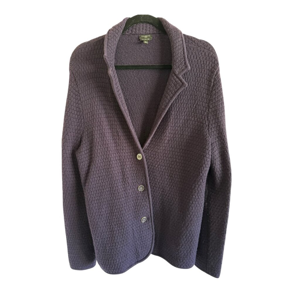 Talbots 100% Plus Merino Wool Sweater Jacket Blazer Knit Purple Eggplant Size 1X
